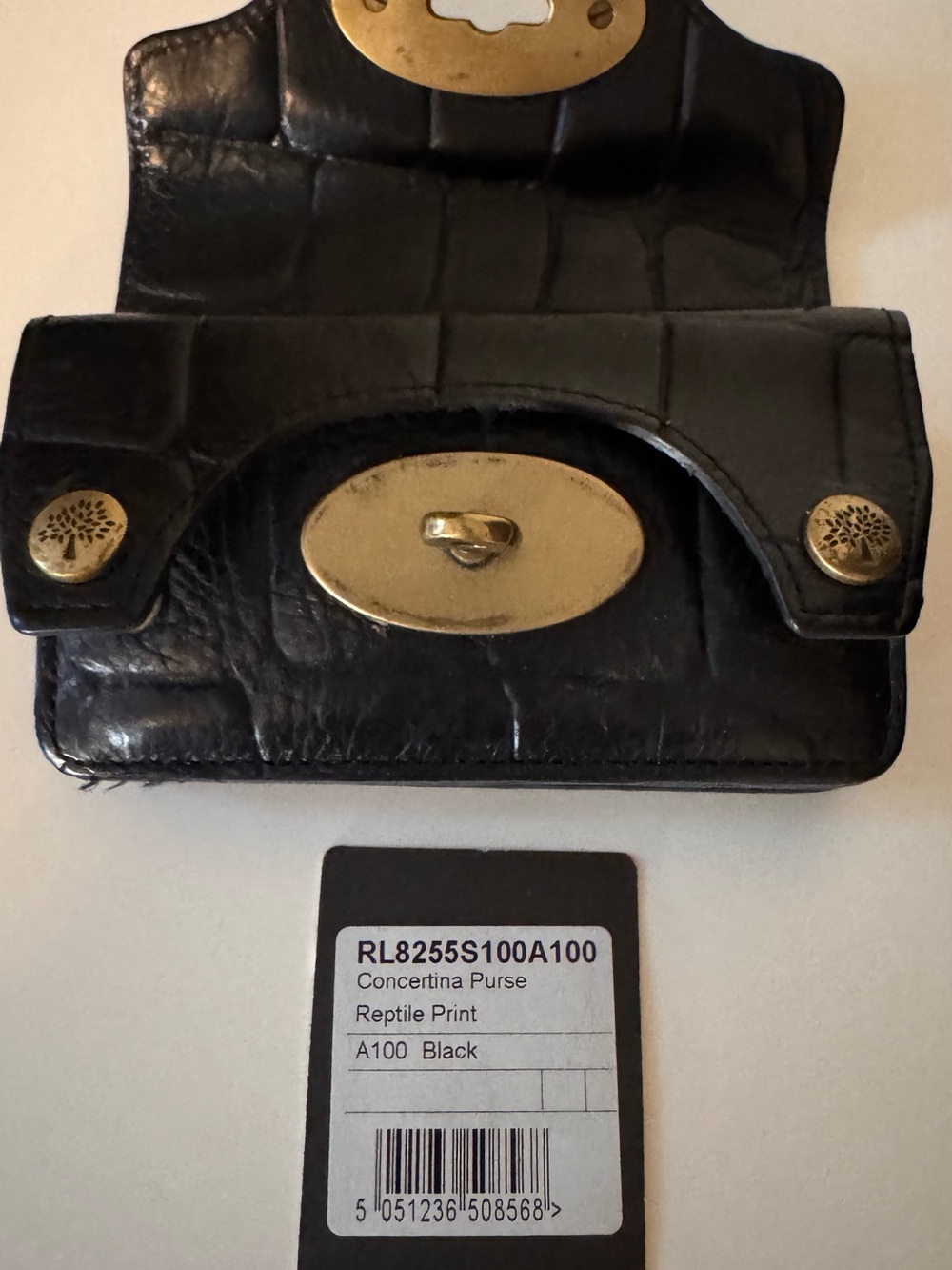 Mulberry Rare Black Reptile-Print Concertina Clutch with Gold Hardware